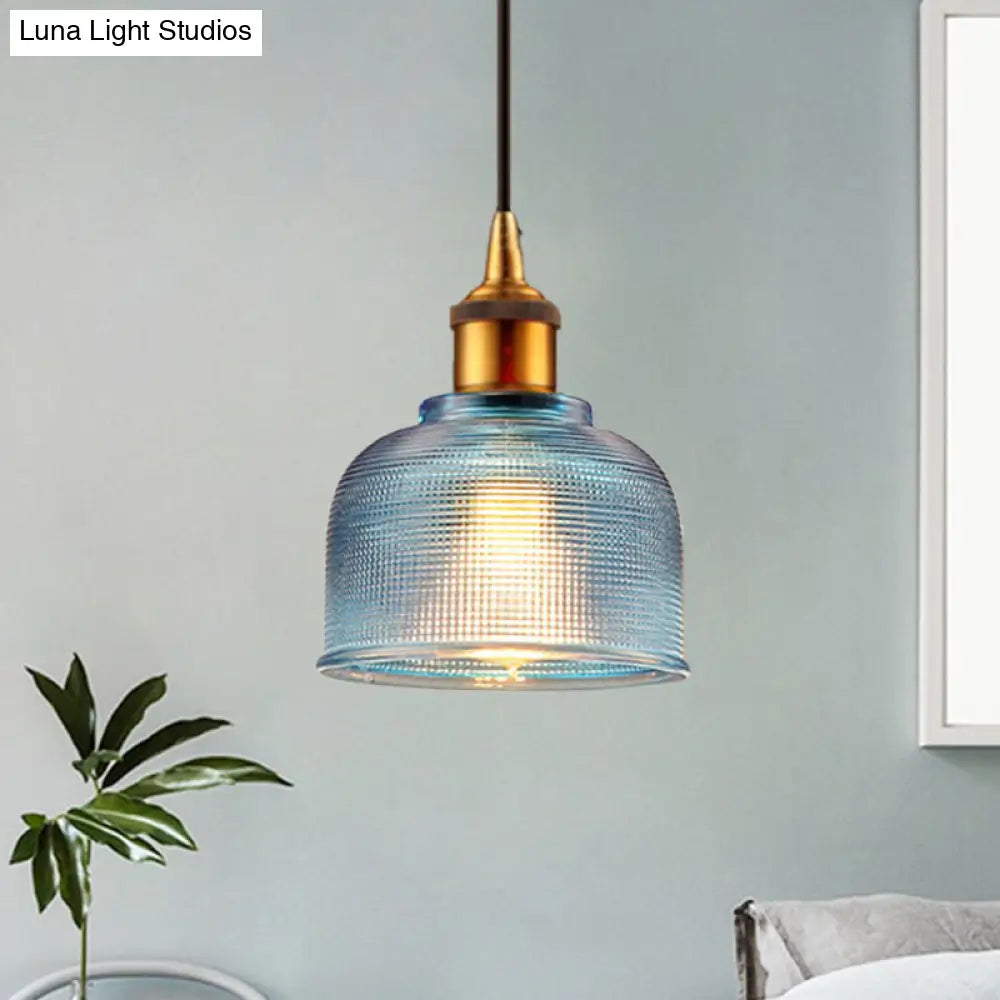 Stylish Grid Glass Pendant Light - Traditional 1 Head Hanging Lamp Cup Shade for Living Room and Cafe