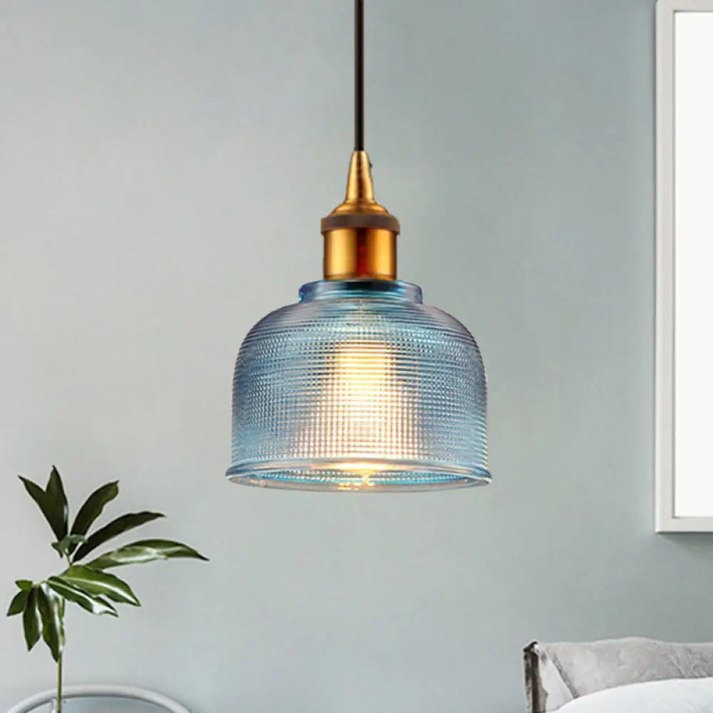 Stylish Grid Glass Pendant Light - Traditional 1 Head Hanging Lamp Cup Shade for Living Room and Cafe