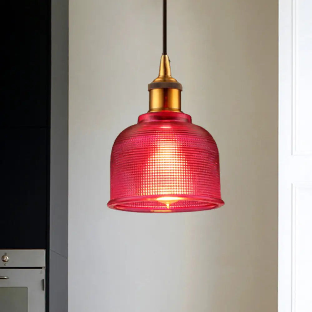 Stylish Grid Glass Pendant Light - Traditional 1 Head Hanging Lamp Cup Shade for Living Room and Cafe