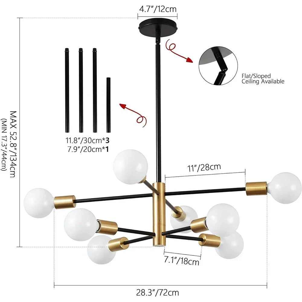 Stylish Hanging Chandelier for Home Decor - 8 heads / No Bulb - Chandelier