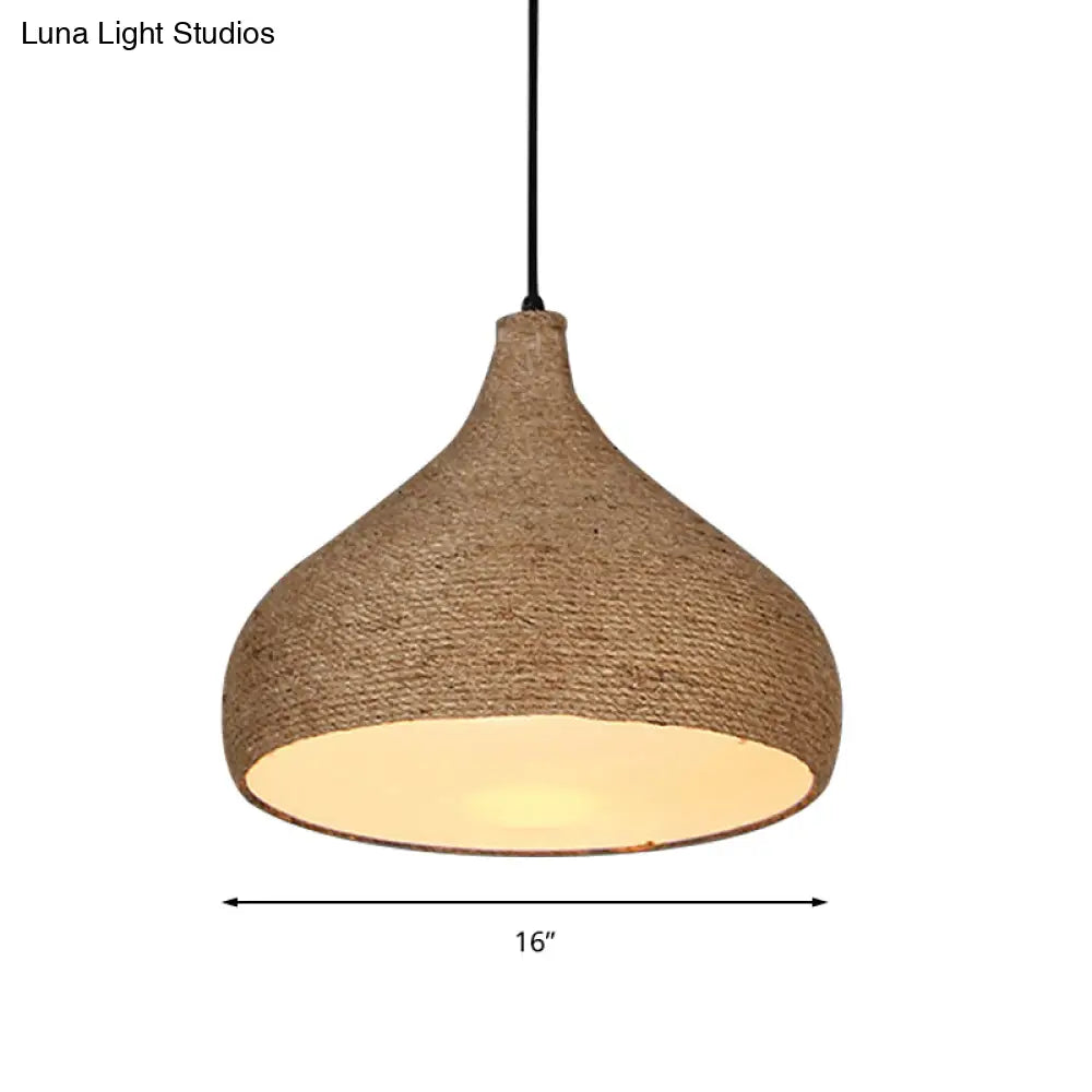 Stylish Hemp Rope Teardrop Pendant Light: Lodge-inspired Beige Suspension Lamp with 1 Bulb for Living Room