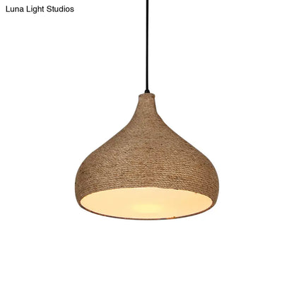 Stylish Hemp Rope Teardrop Pendant Light: Lodge-inspired Beige Suspension Lamp with 1 Bulb for Living Room