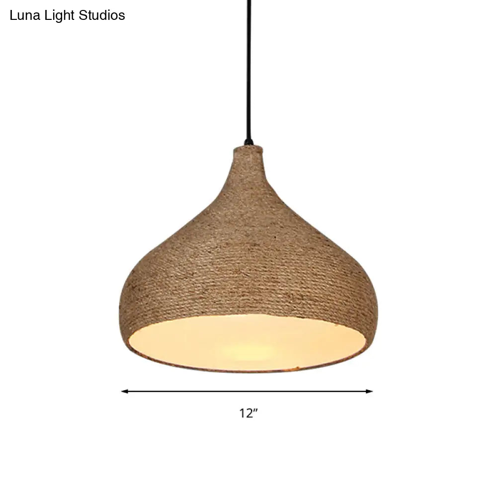 Stylish Hemp Rope Teardrop Pendant Light: Lodge-inspired Beige Suspension Lamp with 1 Bulb for Living Room