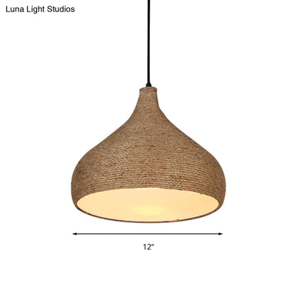 Stylish Hemp Rope Teardrop Pendant Light: Lodge-inspired Beige Suspension Lamp with 1 Bulb for Living Room