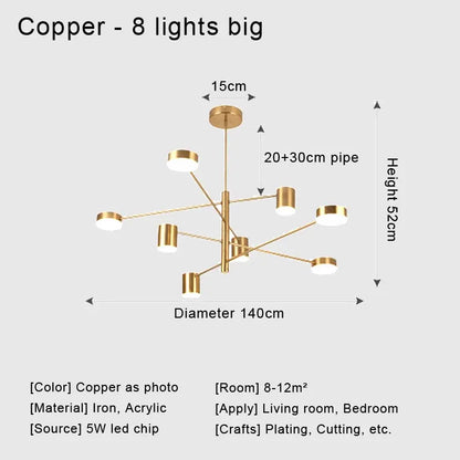 Stylish Led Chandelier for Home Decor - Big 8 lights copper / 3-color / CHINA - Chandelier