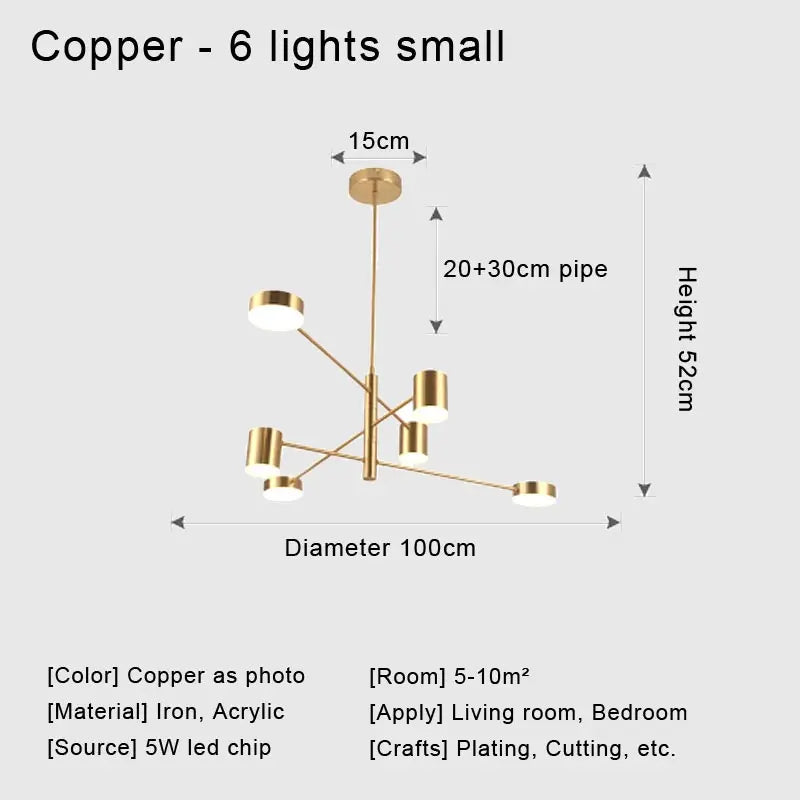 Stylish Led Chandelier for Home Decor - small 6 light copper / 3-color / CHINA - Chandelier
