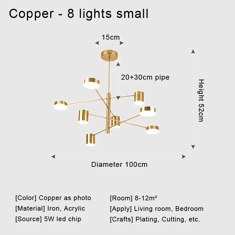 Stylish Led Chandelier for Home Decor - small 8 light copper / 3-color / CHINA - Chandelier