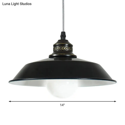 Stylish Loft Barn Lampshade Suspension Light in Black, Metallic Ceiling Pendant - 1 Light, 10"/14" Diameter