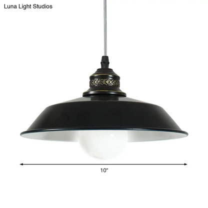 Stylish Loft Barn Lampshade Suspension Light in Black, Metallic Ceiling Pendant - 1 Light, 10"/14" Diameter