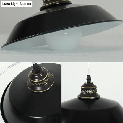 Stylish Loft Barn Lampshade Suspension Light in Black, Metallic Ceiling Pendant - 1 Light, 10"/14" Diameter