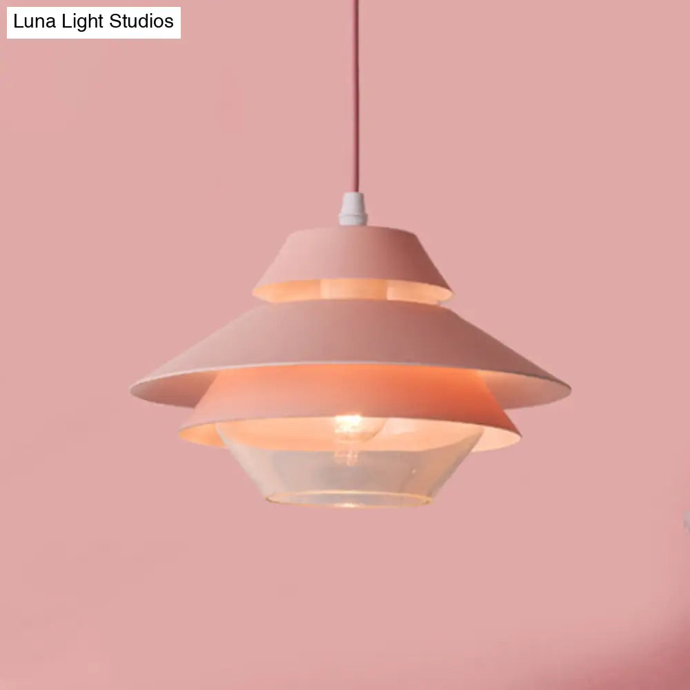 Stylish Macaron Flared Pendant Light - 1-Light Metal Ceiling Lamp for Living Room in Blue/Green