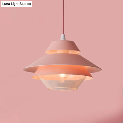 Stylish Macaron Flared Pendant Light - 1-Light Metal Ceiling Lamp for Living Room in Blue/Green