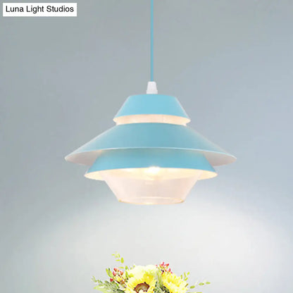 Stylish Macaron Flared Pendant Light - 1-Light Metal Ceiling Lamp for Living Room in Blue/Green