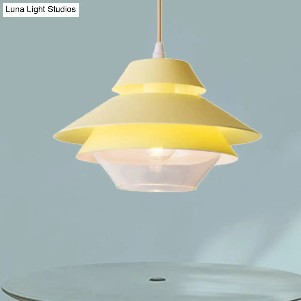 Stylish Macaron Flared Pendant Light - 1-Light Metal Ceiling Lamp for Living Room in Blue/Green