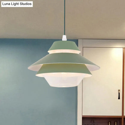 Stylish Macaron Flared Pendant Light - 1-Light Metal Ceiling Lamp for Living Room in Blue/Green