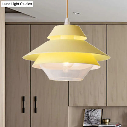 Stylish Macaron Flared Pendant Light - 1-Light Metal Ceiling Lamp for Living Room in Blue/Green