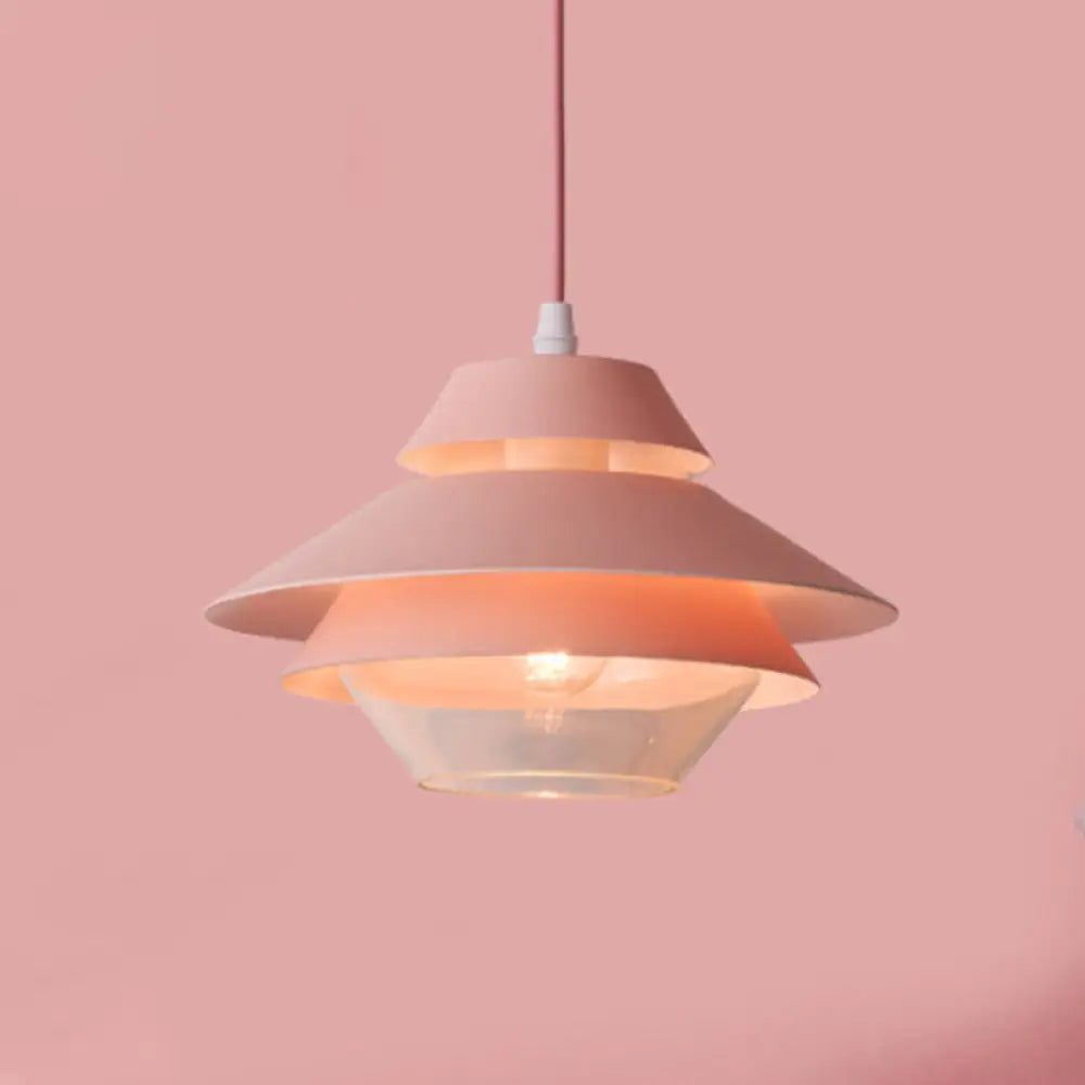 Stylish Macaron Flared Pendant Light - 1-Light Metal Ceiling Lamp for Living Room in Blue/Green