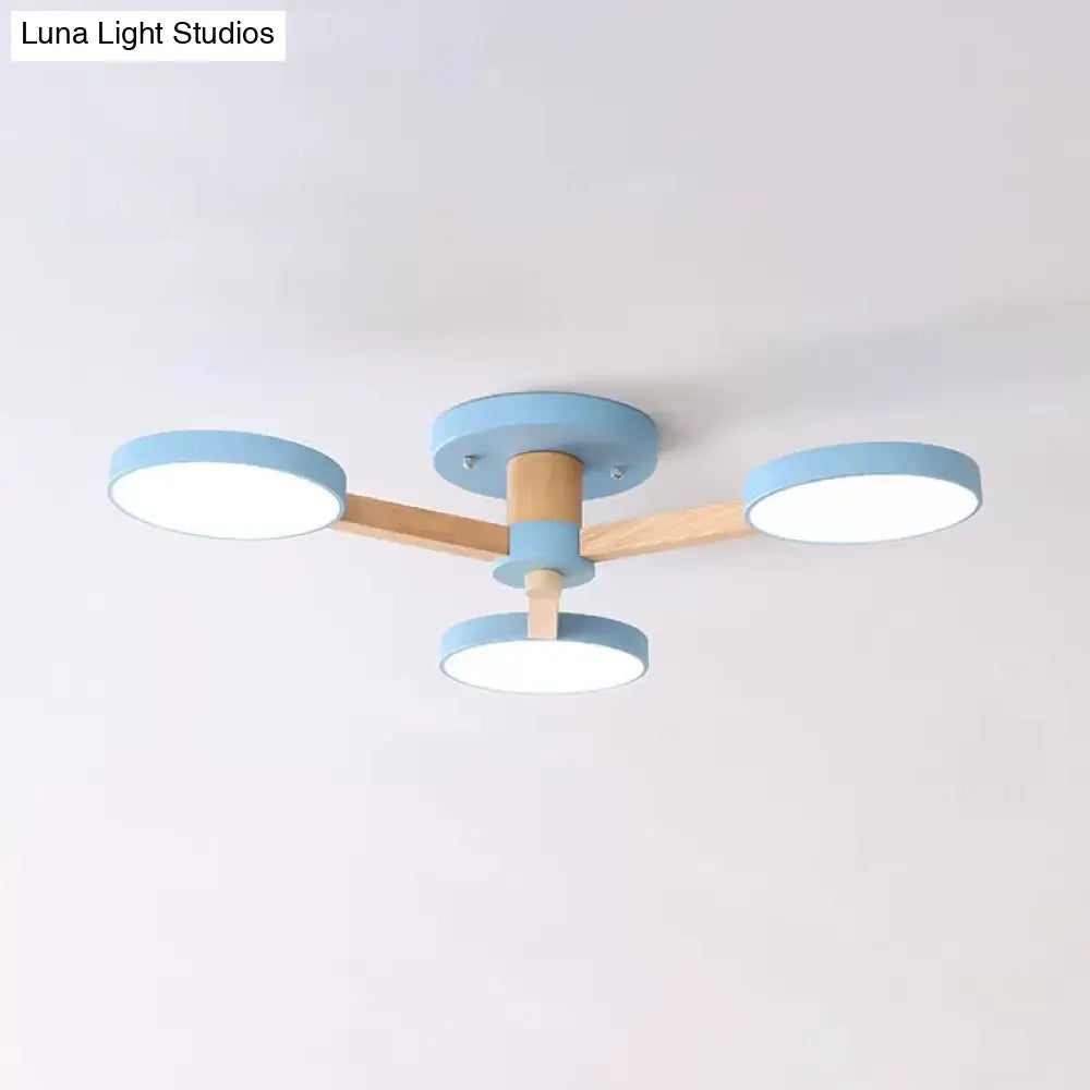 DecorBites™ DecorBites™ Stylish Macaron Round Ceiling Lamp - Metal Wood with 3 Lights - Undertint Semi Flush Ceiling Light for Cafes