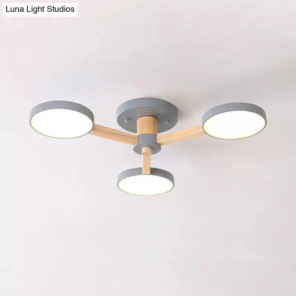 DecorBites™ DecorBites™ Stylish Macaron Round Ceiling Lamp - Metal Wood with 3 Lights - Undertint Semi Flush Ceiling Light for Cafes