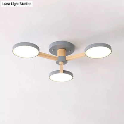 DecorBites™ DecorBites™ Stylish Macaron Round Ceiling Lamp - Metal Wood with 3 Lights - Undertint Semi Flush Ceiling Light for Cafes