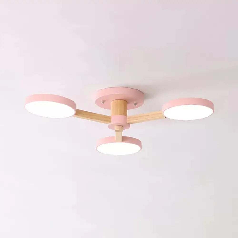 DecorBites™ DecorBites™ Stylish Macaron Round Ceiling Lamp - Metal Wood with 3 Lights - Undertint Semi Flush Ceiling Light for Cafes