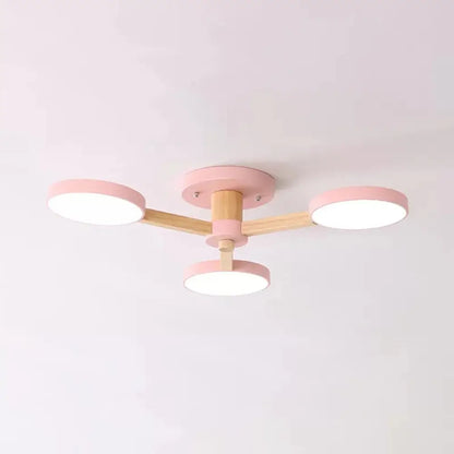 DecorBites™ DecorBites™ Stylish Macaron Round Ceiling Lamp - Metal Wood with 3 Lights - Undertint Semi Flush Ceiling Light for Cafes