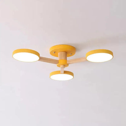 DecorBites™ DecorBites™ Stylish Macaron Round Ceiling Lamp - Metal Wood with 3 Lights - Undertint Semi Flush Ceiling Light for Cafes