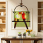 Stylish Parrot Tiffany Pendant Lamp with Hanging Perch Swing and 2 Red/Red & Yellow Lights