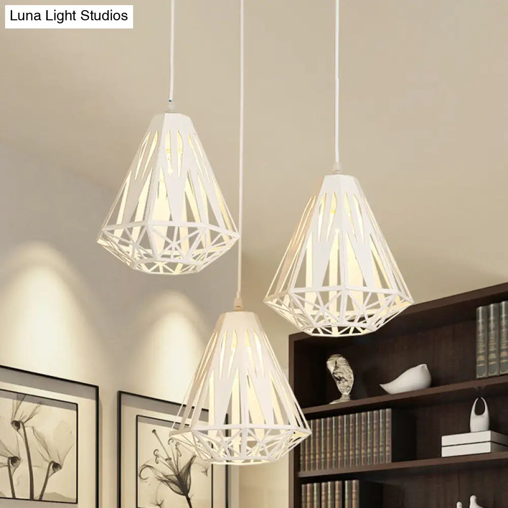 Stylish Polygon Pendant Light Fixture with Wire Frame for Dining Room - 1-Light in Black/White