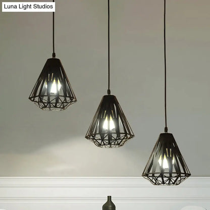 Stylish Polygon Pendant Light Fixture with Wire Frame for Dining Room - 1-Light in Black/White