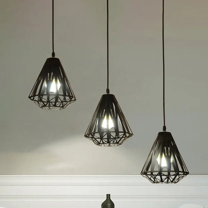 Stylish Polygon Pendant Light Fixture with Wire Frame for Dining Room - 1-Light in Black/White