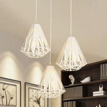 Stylish Polygon Pendant Light Fixture with Wire Frame for Dining Room - 1-Light in Black/White