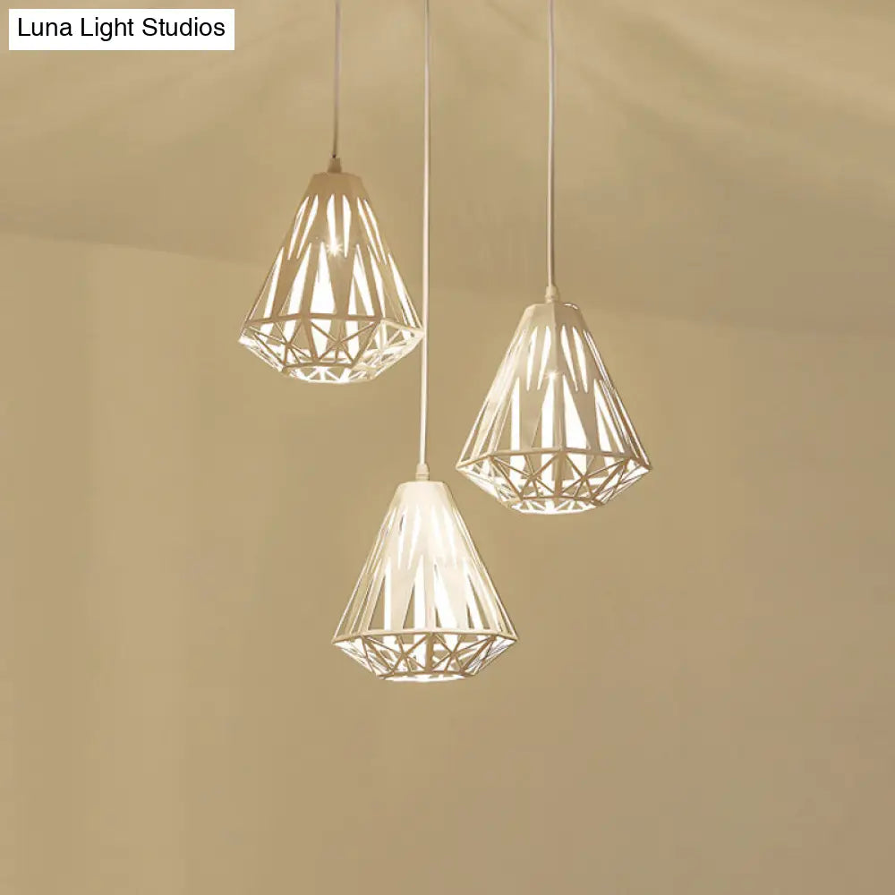 Stylish Polygon Pendant Light Fixture with Wire Frame for Dining Room - 1-Light in Black/White