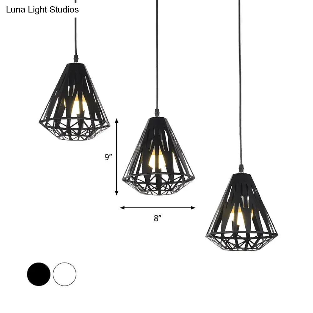 Stylish Polygon Pendant Light Fixture with Wire Frame for Dining Room - 1-Light in Black/White