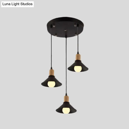 Stylish Retro Conic Pendant Lamp - 3 Light Metallic Hanging Fixture in Black for Dining Room