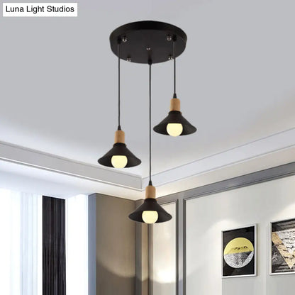 Stylish Retro Conic Pendant Lamp - 3 Light Metallic Hanging Fixture in Black for Dining Room