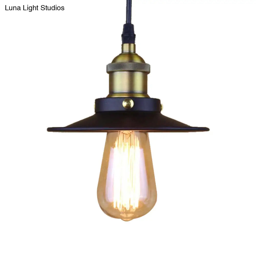 Stylish Retro Metal Shade Ceiling Pendant with 1 Bulb, Ideal for Coffee Shops - Black, 7"/8.5" Width