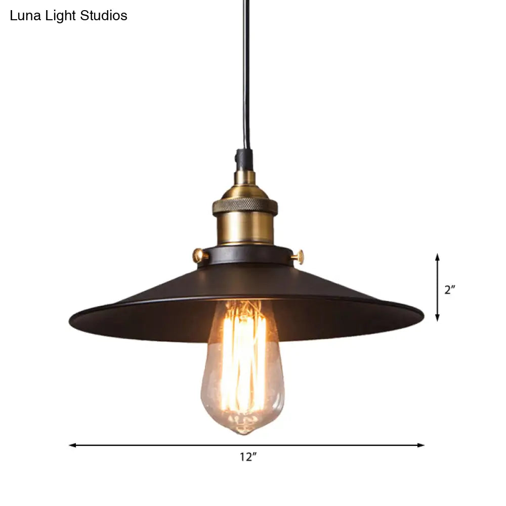 Stylish Retro Metal Shade Ceiling Pendant with 1 Bulb, Ideal for Coffee Shops - Black, 7"/8.5" Width