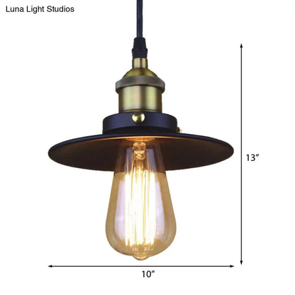 Stylish Retro Metal Shade Ceiling Pendant with 1 Bulb, Ideal for Coffee Shops - Black, 7"/8.5" Width