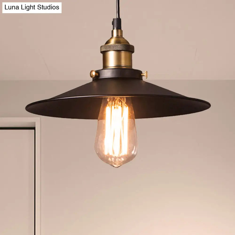 Stylish Retro Metal Shade Ceiling Pendant with 1 Bulb, Ideal for Coffee Shops - Black, 7"/8.5" Width