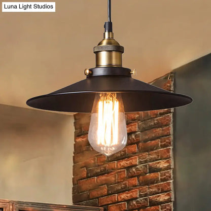 Stylish Retro Metal Shade Ceiling Pendant with 1 Bulb, Ideal for Coffee Shops - Black, 7"/8.5" Width