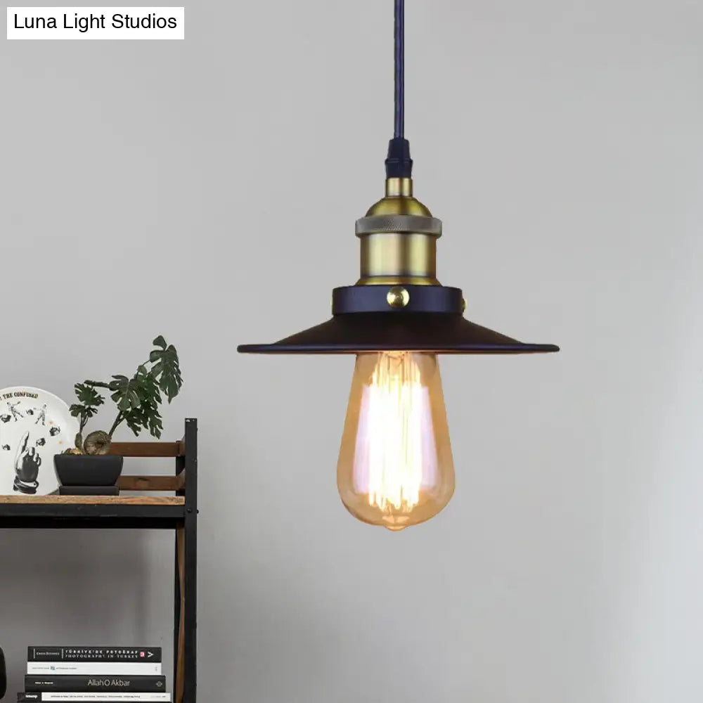 Stylish Retro Metal Shade Ceiling Pendant with 1 Bulb, Ideal for Coffee Shops - Black, 7"/8.5" Width