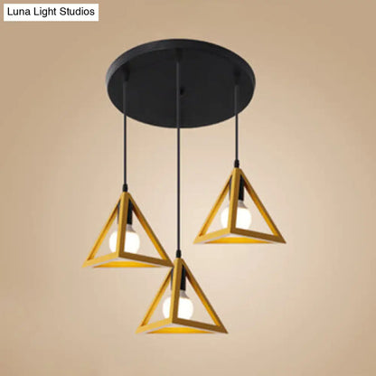 Stylish Retro Pendant Ceiling Light with Metallic Red/Yellow Triangle Design - 3 Heads, Foyer Suspension Lamp