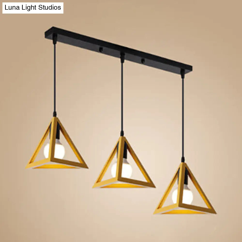 Stylish Retro Pendant Ceiling Light with Metallic Red/Yellow Triangle Design - 3 Heads, Foyer Suspension Lamp