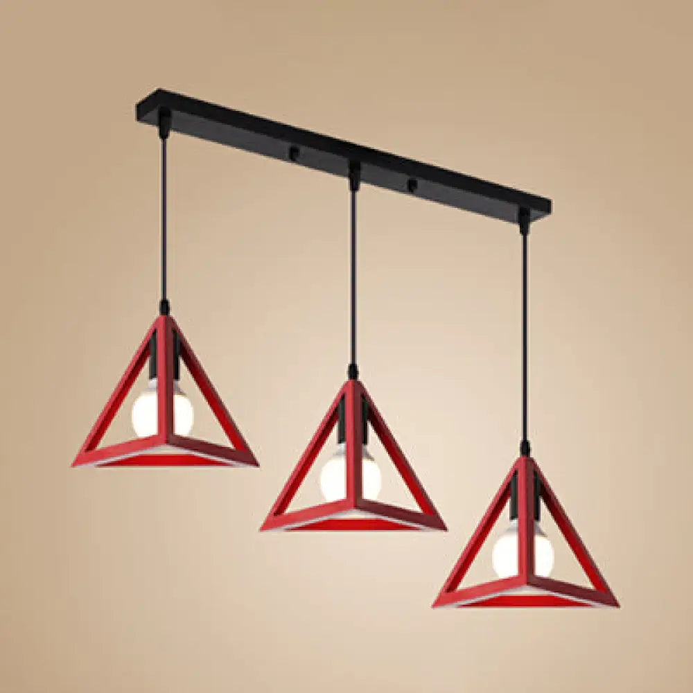 Stylish Retro Pendant Ceiling Light with Metallic Red/Yellow Triangle Design - 3 Heads, Foyer Suspension Lamp