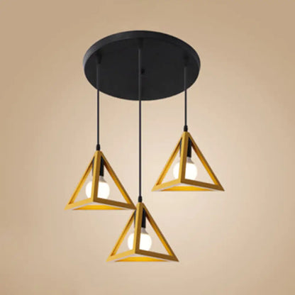 Stylish Retro Pendant Ceiling Light with Metallic Red/Yellow Triangle Design - 3 Heads, Foyer Suspension Lamp