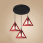 Stylish Retro Pendant Ceiling Light with Metallic Red/Yellow Triangle Design - 3 Heads, Foyer Suspension Lamp