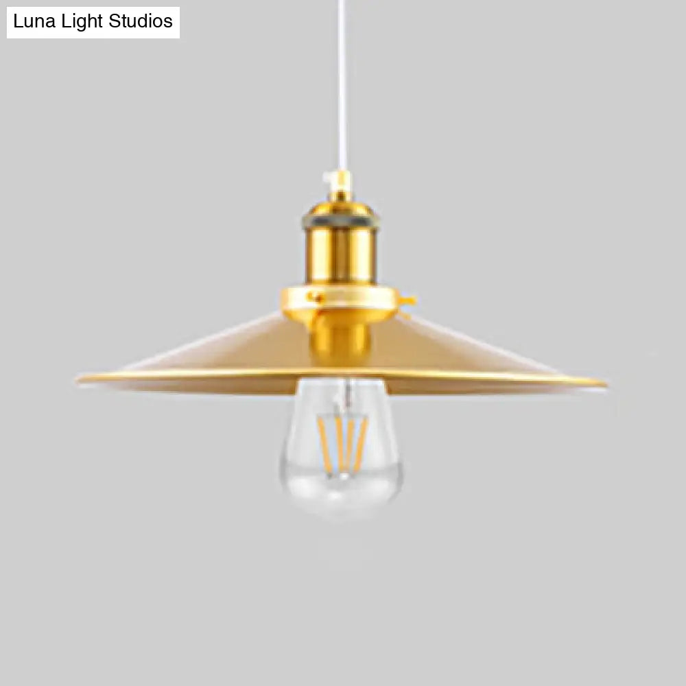 Stylish Saucer Hanging Lamp - 12/14 Inch Wide, Gold Metallic Pendant Light with 1 Light for Bedside