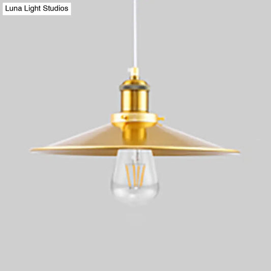 Stylish Saucer Hanging Lamp - 12/14 Inch Wide, Gold Metallic Pendant Light with 1 Light for Bedside