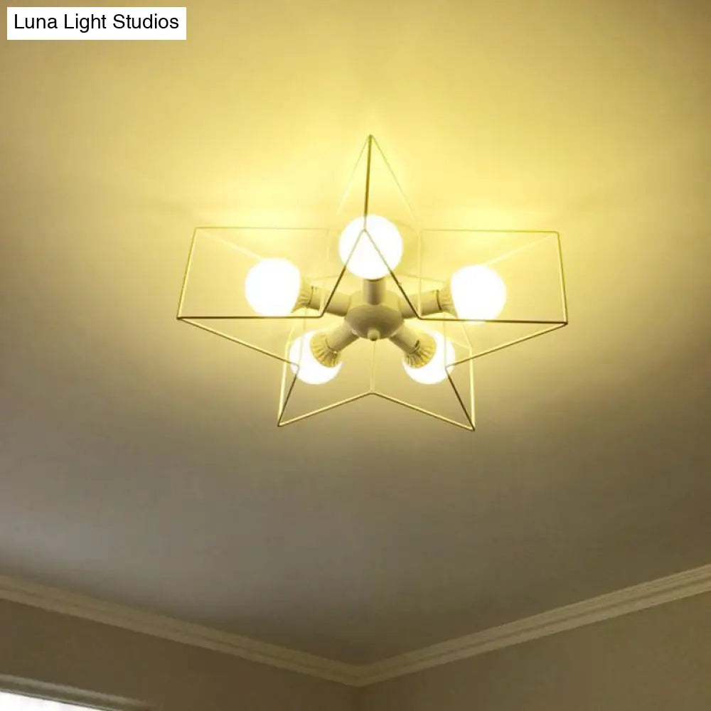 DecorBites™ DecorBites™ Stylish Star Cage Semi Flush Pendant Light with Metallic Shade - 5 Lights for Bedroom Ceiling Lighting (Black/White)